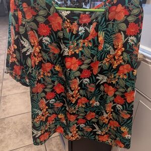 Charming Floral Women's Blouse - Black and Orange